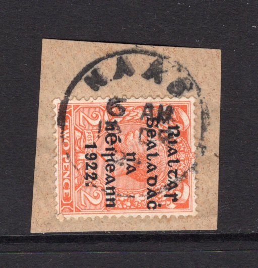 IRELAND - 1922 - PROVISIONAL ISSUE & CANCELLATION: 2d orange GV issue with 'Provisional Government of Ireland 1922' second THOM overprint in black (Die 2) tied on piece by NAAS cds dated 18 DEC 1922. (SG 34)  (IRE/24597)