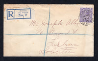 IRELAND - 1911 - GREAT BRITAIN USED IN IRELAND & REGISTRATION: Registered cover franked with Great Britain 1912 3d bluish violet GV issue (SG 376) tied by CRUMLIN CO. ANTRIM cds dated 20 JUL 1919 with printed blue & white 'Crumlin Co. Antrim' registration label alongside. Addressed to LISBURN with transit & arrival marks on reverse.  (IRE/33031)