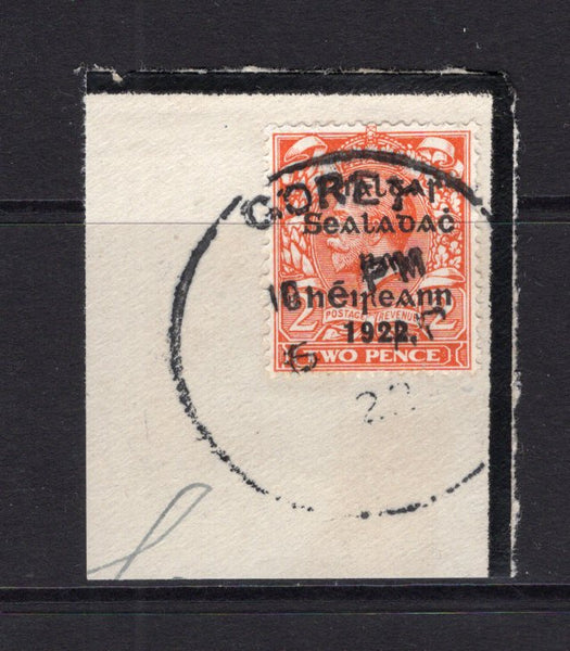 IRELAND - 1922 - PROVISIONAL ISSUE & CANCELLATION: 2d orange GV issue, Die 1 with 'Provisional Government of Ireland 1922' first THOM overprint in black tied on piece by fine strike of large GOREY skeleton cds dated 15 APR 1922. (SG 12)  (IRE/33093)