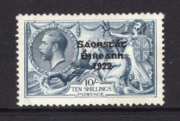 IRELAND - 1925 - SEAHORSE ISSUE: 10/- dull grey blue GV 'Seahorse' issue with 'Irish Free State 1922' overprint in black, narrow date, overprinted at the Government Printing Works in Dublin, a fine mint copy. (SG 85)  (IRE/34480)