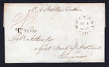 IRELAND - 1827 - PRESTAMP & MILEAGE MARK: Cover with manuscript 'No.18 Post Paid Double' at top with red '2/2' manuscript rate marking and boxed 'P.PAID' with circular BELFAST 80 dated mileage mark alongside in black. Addressed to GLASGOW with arrival cds on reverse.  (IRE/36852)