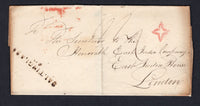 IRELAND - 1830 - PRESTAMP, MILEAGE MARK & INSPECTORS MARK: Cover with good strike of 'BALTINGLASS 40' mileage mark in black on front and rated '1/2' in manuscript with 'STAR' INSPECTORS MARK in red alongside. Addressed to 'The Secretary to the Honorable East India Company, East India House, London' with transit & arrival marks on reverse. Some discolouration alonge edeges of cover.  (IRE/36908)