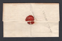 IRELAND - 1848 - PRESTAMP: Complete folded letter datelined 'Clonakilty 5 May' with 'Paid 1d' in red manuscript on from and fine strike of straight line 'CLOGHNAKILTY' marking in black on reverse. Addressed to DUBLIN with boxed 'PAID' arrival mark on front.  (IRE/36911)