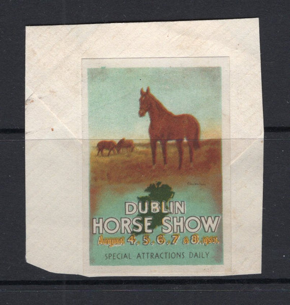 IRELAND - 1953 - CINDERELLA: Multicoloured 'Dublin Horse Show' CINDERELLA label depicting horses in a field inscribed 'Dublin Horse Show August 4, 5, 6, 7 & 8 1953 Special Attractions Daily' on part of the reverse of an envelope. Very attractive.  (IRE/37503)