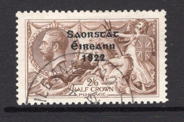 IRELAND - 1922 - SEAHORSE ISSUE: 2/6 pale brown GV 'Seahorse' issue with 'Irish Free State 1922' THOM overprint in black with wide date. A superb cds used copy. (SG 64aa)  (IRE/38578)