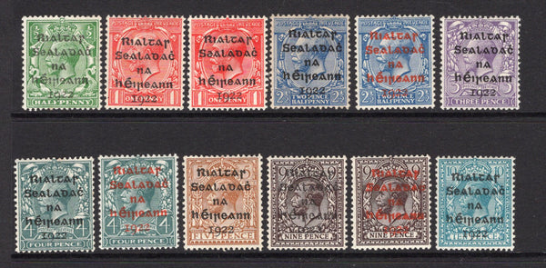 IRELAND - 1922 - PROVISIONAL ISSUE: 'Provisional Government of Ireland 1922' first DOLLARD overprint issue, the set of nine plus the 1d carmine red shade and the 2½d bright blue, 4d grey green and 9d agate all with RED overprint. All fine mint. (SG 1/9, 4a, 6b & 8b)  (IRE/39272)