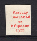 IRELAND - 1922 - PROOF: Red on white 'Dollard' IMPERF PROOF of the first 'Provisional Government of Ireland 1922' overprint with boxed 'ORIGINAL PROOF DOLLARD 17.2.22' handstamp in violet with 'BJB' signature on reverse (B.J. Brennan, the manager at Dollard). A fine example. (Hibernia #PR6b)  (IRE/39273)