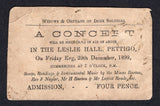 IRELAND - 1899 - BOER WAR: Printed 'Widows & Orphans of Irish Soldier's' 4d concert admission ticket for Friday 29th December 1899 to be held in the Leslie Hall, PETTIGO in aid of the widows & orphans of Irish Soldier's fighting in the Boer War. Addressed on reverse in Irish English to 'Seon Mac Doo, Mullinagoad, Co. Donegal'. Over 50,000 Irish soldiers took part in the second Boer War between 1899-1902. Some age wear as to be expected but a rare item.  (IRE/41416)