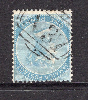 JAMAICA - 1860 - CANCELLATION: 1d pale blue QV issue, 'Pineapple' watermark used with fine strike of barred numeral 'A37' of DUNCANS. (SG 1)  (JAM/24487)