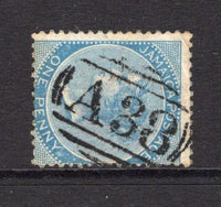 JAMAICA - 1860 - CANCELLATION: 1d blue QV issue, 'Pineapple' watermark used with fine strike of barred numeral 'A38' of FALMOUTH. (SG 1b)  (JAM/24489)