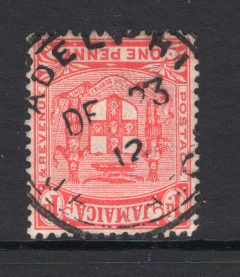 JAMAICA - 1905 - CANCELLATION: 1d carmine 'Arms' issue used with good part strike of ADELPHI cds dated DEC 23 1912. (SG 40)  (JAM/24532)