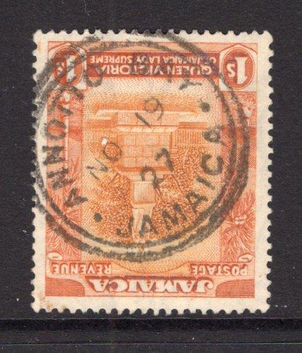 JAMAICA - 1921 - CANCELLATION: 1/- orange used with good strike of ANNOTTO BAY cds dated NOV 19 1927. (SG 102)  (JAM/24535)