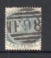 JAMAICA - 1883 - CANCELLATION: 2d slate QV issue, watermark 'Crown CA' used with fine strike of barred numeral 'F98' of CHESTER CASTLE. (SG 20a)  (JAM/27305)