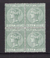 JAMAICA - 1883 - MULTIPLE: ½d green QV issue, watermark 'Crown CA' a fine mint block of four. (SG 16a)  (JAM/27312)