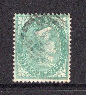JAMAICA - 1860 - VARIETY: 3d green QV issue, 'Pineapple' watermark, a fine lightly used copy with variety WATERMARK INVERTED. (SG 3w)  (JAM/27541)