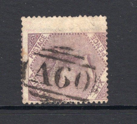 JAMAICA - 1860 - CANCELLATION: 6d dull lilac QV issue, 'Pineapple' watermark used with fine strike of barred numeral 'A60' of OCHO RIOS. (SG 5)  (JAM/32690)