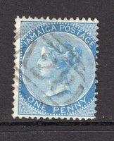 JAMAICA - 1870 - CANCELLATION: 1d blue QV issue, watermark 'Crown CC' used with good strike of barred numeral 'A28' of ANNOTTO BAY. (SG 8)  (JAM/34293)