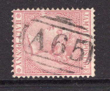 JAMAICA - 1870 - CANCELLATION: ½d claret QV issue, watermark 'Crown CC' used with fine strike of barred numeral 'A65' of PORT MORANT. (SG 7)  (JAM/34530)