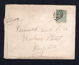JAMAICA - 1892 - CANCELLATION: Cover franked with single 1889 2d green QV issue (SG 28) tied by fine strike of barred numeral 'A32' of BUFF BAY with fine BUFF-BAY cds on reverse dated FEB 1 1892. Addressed internally to KINGSTON with arrival cds also on reverse. A fine & scarce cover.  (JAM/34832)