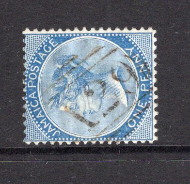 JAMAICA - 1860 - CANCELLATION: 1d deep blue QV issue watermark 'Crown CC' used with fine strike of barred numeral 'A29' of BATH. (SG 8a)  (JAM/40531)