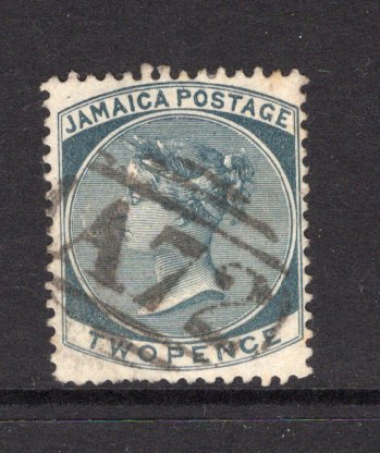JAMAICA - 1870 - CANCELLATION: 2d slate QV issue, watermark 'Crown CA' used with fine strike of barred numeral 'A72' of SAINT DAVID. (SG 20a)  (JAM/40533)
