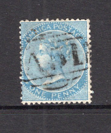 JAMAICA - 1860 - CANCELLATION: 1d pale blue QV issue, 'Pineapple' watermark used with good strike of barred numeral 'A51' of LUCEA. Scarce on this issue. (SG 1)  (JAM/41078)