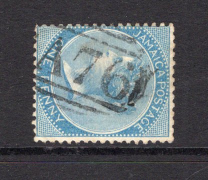 JAMAICA - 1860 - CANCELLATION: 1d blue QV issue, 'Pineapple' watermark used with good strike of barred numeral 'A76' of SPANISH TOWN. (SG 1b)  (JAM/41079)