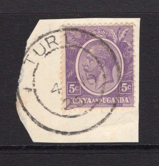KENYA, UGANDA & TANGANYIKA - 1922 - KENYA AND UGANDA - CANCELLATION: 5c bright violet GV issue tied on piece by fine strike of TURI cds dated 4 NOV 1925. (SG 77a)  (KUT/14043)