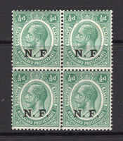 KENYA, UGANDA & TANGANYIKA - 1916 - TANGANYIKA - NYASALAND & RHODESIAN FORCE: ½d green GV issue with 'N.F.' overprint in black, a fine mint block of four. (SG N1)  (KUT/14051)