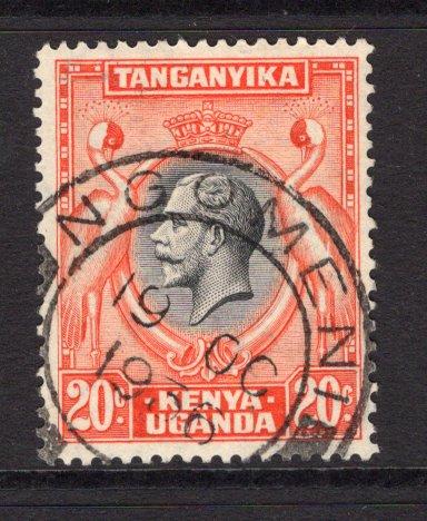 KENYA, UGANDA & TANGANYIKA - 1935 - TANGANYIKA - CANCELLATION: 20c black & orange GV issue used with fine strike of NGOMENI cds dated 19 OCT 1936, located in TANGANYIKA. Uncommon. (SG 114)  (KUT/24268)