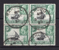 KENYA, UGANDA & TANGANYIKA - 1935 - CANCELLATION: 5c black & green GV issue, a fine used block of four with four strikes of NAKURU KENYA cds dated 3 JUL 1935. (SG 111)  (KUT/24281)