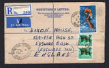 KENYA, UGANDA & TANGANYIKA - 1962 - TANGANYIKA - CANCELLATION & MINING: Printed formular registration envelope franked with 1961 pair 30c black, emerald & yellow and 1/- 30c red, yellow, black, brown & blue QE2 issues (SG 112 & 115) tied by MWADUI MINE TANGANYIKA cds's dated 2 AUG 1962 with additional strike on reverse and printed blue & white registration label with 'MWADUI MINE' handstamp on front. Addressed to UK with SHINYANGA transit cds and oval REGISTERED MWANZA transit marking both on front. A scar