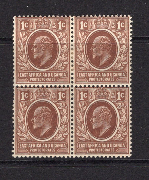 KENYA, UGANDA & TANGANYIKA - 1907 - EAST AFRICA & UGANDA PROTECTORATE & MULTIPLE: 1c brown 'EVII' issue, a fine mint block of four. (SG 34)  (KUT/38509)