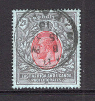 KENYA, UGANDA & TANGANYIKA - 1912 - EAST AFRICA & UGANDA PROTECTORATE - GV ISSUE: 2r red & black on blue GV issue, a fine postally used copy with MOMBASA cds dated 15 SEP 1913. (SG 54)  (KUT/40236)