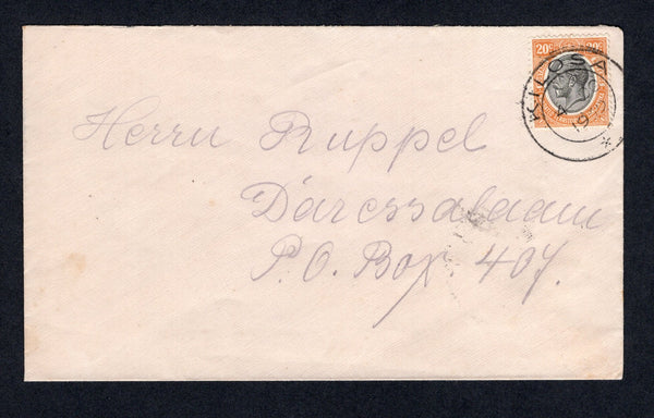 KENYA, UGANDA & TANGANYIKA - 1932 - TANGANYIKA - CANCELLATION: Cover franked 1927 20c black & orange buff GV issue (SG 96) tied by fine KILOSA cds. Addressed to DARESSALAAM with arrival cds on reverse.  (KUT/616)