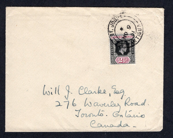 LEEWARD ISLANDS - ANTIGUA - 1951 - GVI ISSUE: Cover franked with single 1938 2½d black & purple (SG 106) tied by ST. JOHN'S ANTIGUA cds. Addressed to CANADA.  (LEE/21222)