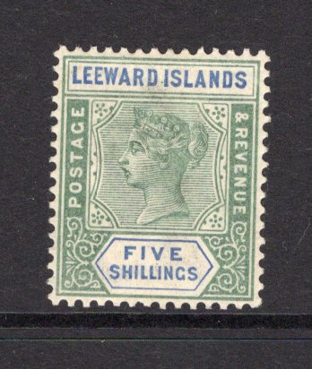 LEEWARD ISLANDS - 1890 - QV ISSUE: 5/- green & blue QV issue, a fine mint copy. (SG 8)  (LEE/25909)