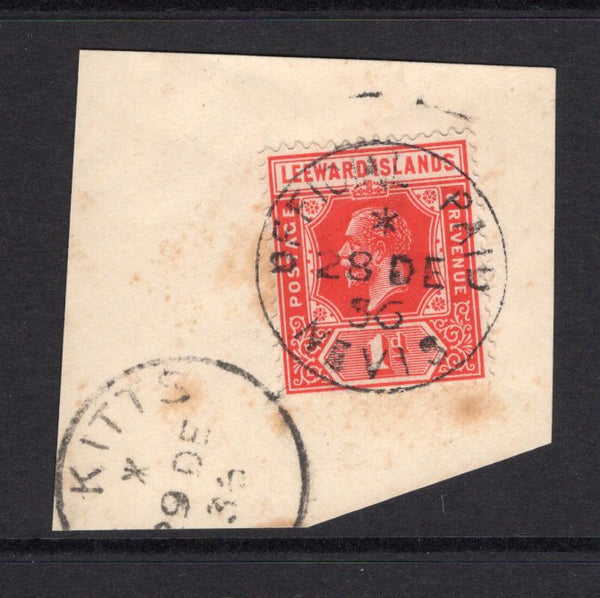LEEWARD ISLANDS - SAINT KITTS & NEVIS - 1936 - CANCELLATION: 1d bright scarlet GV issue tied on piece by fine strike of OFFICIAL PAID NEVIS cds dated 28 DEC 1936 with part strike of ST KITTS cds alongside. (SG 83)  (LEE/28897)