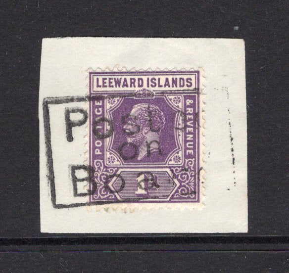 LEEWARD ISLANDS - 1921 - MARITIME & CANCELLATION: 1d bright violet GV issue tied on piece by fine strike of boxed 'POSTED ON BOARD' Barbados maritime cancel. (SG 61)  (LEE/33409)