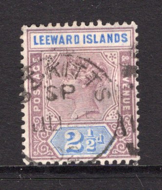 LEEWARD ISLANDS - SAINT KITTS & NEVIS - 1890 - CANCELLATION: 2½d dull mauve & blue QV issue used with good strike of ST. KITTS 'SP' cds of SANDY POINT dated JUN 25 1902. Scarce. (SG 3)  (LEE/40529)