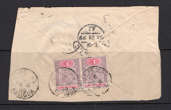 LEEWARD ISLANDS - ANTIGUA - 1899 - CANCELLATION: 1d dull mauve & rose QV issue, a fine used on large piece tied by two strikes of ST PETER'S ANTIGUA cds dated DEC 6 1899 with third strike alongside. (SG 2)  (LEE/6386)