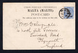 MALTA - 1902 - PROVISIONAL ISSUE: Black & white PPC 'Malta Public Library Valletta' franked on message side with 1902 1d on 2½d dull blue QV issue (SG 36) tied by MALTA cds. Addressed to UK.  (MAL/21375)