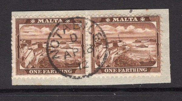 MALTA - 1904 - CANCELLATION: ¼d deep brown EVII issue pair tied on piece by fine strike of NOTABILE cds dated AP 18 1912. (SG 45a)  (MAL/23958)