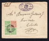 MALTA - 1934 - DESTINATION: Cover franked 1930 3 x ½d yellow green and 1d chestnut GV issue (SG 194/195) tied by VALLETTA cds. Addressed to COLOMBIA with boxed MANIZALES URBANO arrival mark on reverse. Unusual destination.  (MAL/26261)