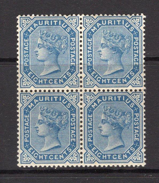 MAURITIUS - 1883 - MULTIPLE: 8c blue QV issue, a fine mint block of four. (SG 106)  (MAU/14452)