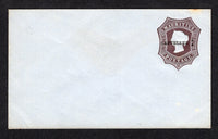 MAURITIUS - 1862 - POSTAL STATIONERY: 9d dark brown on bluish QV postal stationery envelope (H&G B2) with 'CANCELLED' overprint in black.  (MAU/21402)