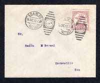 MEXICO - 1913 - TRAVELLING POST OFFICES & CIVIL WAR: Cover franked with 1913 10c dull mauve 'Revenue' issue without coupon (SG S29A) tied by good strike of O.P.A. No. 855 F.C.C.R. Y.P. Y SUR P. cds dated 16 DIC 1913. (Travelling post office on the Guaymas - Nogales line). Addressed to HERMOSILLO with arrival cds on reverse. Very attractive.  (MEX/10015)