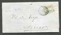 MEXICO - 1871 - CANCELLATION: Cover franked with a fine four margin 1868 25c blue on pale pink with VERACRUZ district overprint (SG 69) tied by fine strike of FRANCO TLACOTALPAN cds dated FEB 20 1871. Addressed to MEXICO CITY.  (MEX/10054)