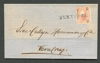 MEXICO - 1872 - CANCELLATION: Cover franked with 1872 25c red with 'VERACRUZ' district overprint (SG 89) tight to clear margins tied by fine strike of straight line TUXTEPEC marking in black. Addressed to VERACRUZ.  (MEX/10059)