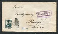 MEXICO - 1924 - REGISTRATION: Cover franked with single 1923 30c deep green (SG 426) tied by TAMPICO, TAM cds with handstruck TAMPICO registration marking in purple alongside. Addressed to USA with blue 'Registration Seal' tied on reverse by oval CERTIFICADOS TAMPICO markings with various transit and arrival marks.  (MEX/10092)